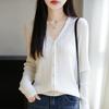 2025 Весна/Лето Женский Шерстяной Шелковый Кардиган Свободной Трикотажи с Длинным Рукавом и V-образным Вырезом