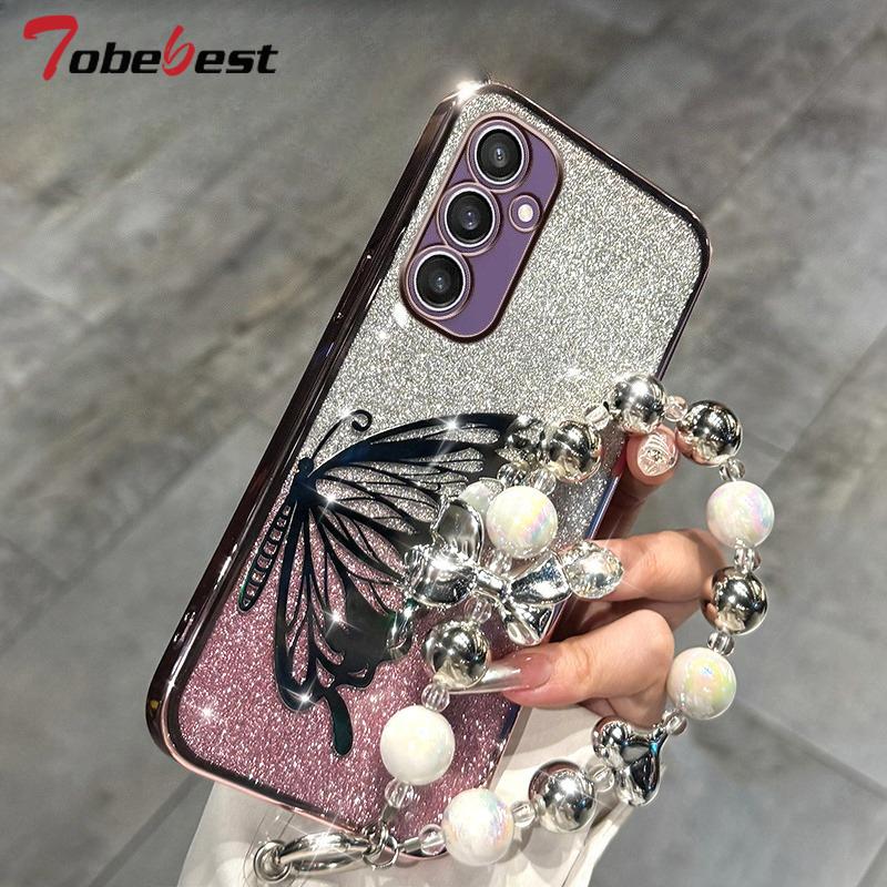 Браслет-чехол с лазерной бабочкой и блестками для Samsung Galaxy A05 A05S A04 A04E A04S A03S A02S A03 Core A02 Силиконовый чехол