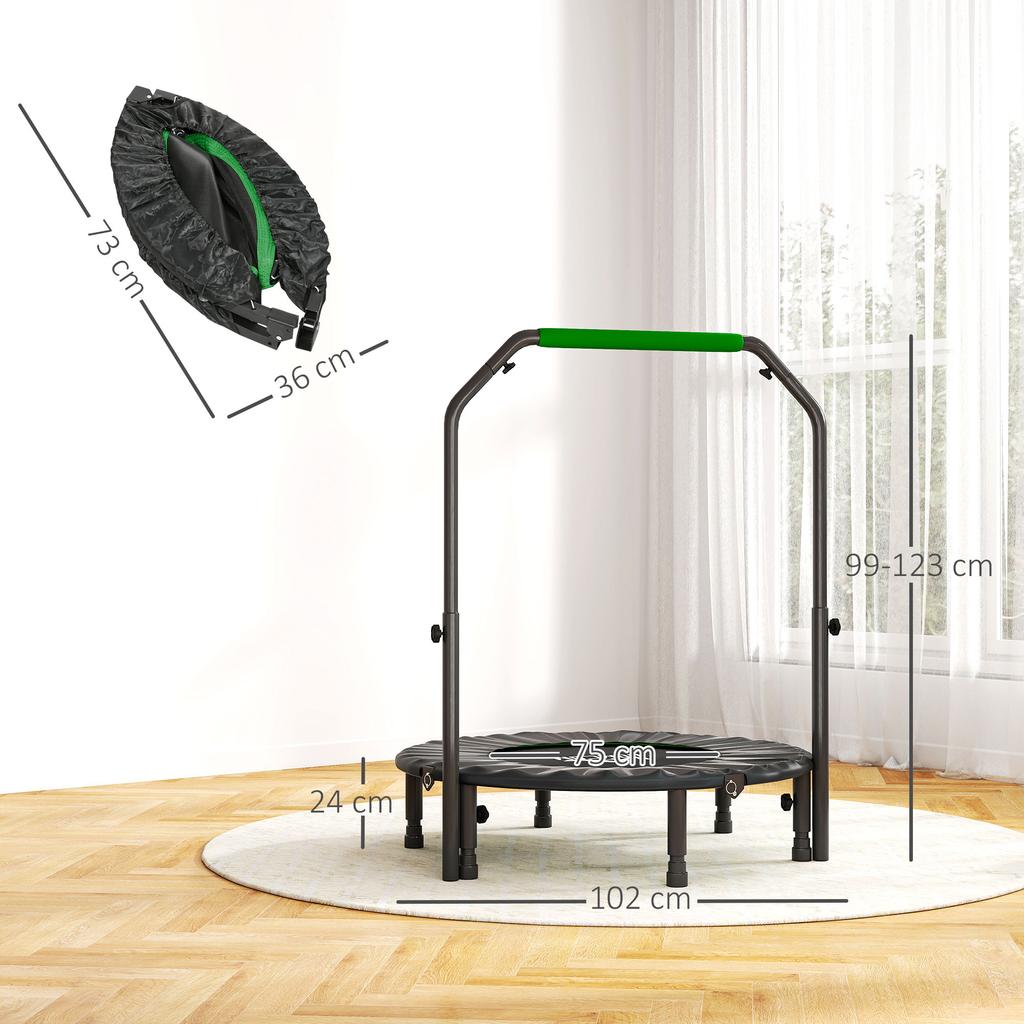 40" Foldable Mini Fitness Trampoline, with Adjustable Foam Handle, Green