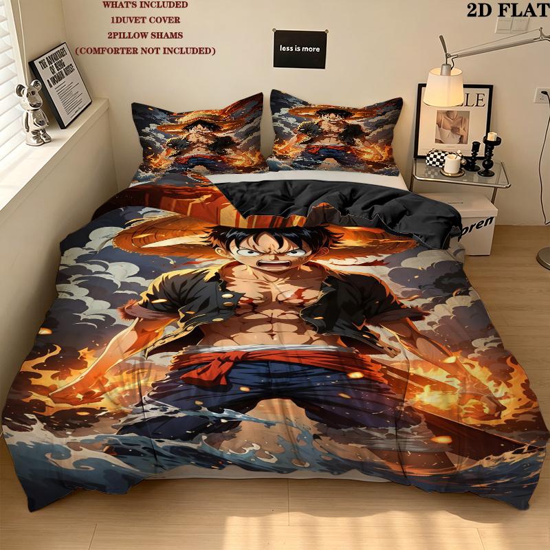 One Piece Monkey D Luffy Pattern Bedding Quilt Set Quilt Cover Pillowcase Home Birthday Gift(1 * duvet cover + 2 * pillowcase, without core)
