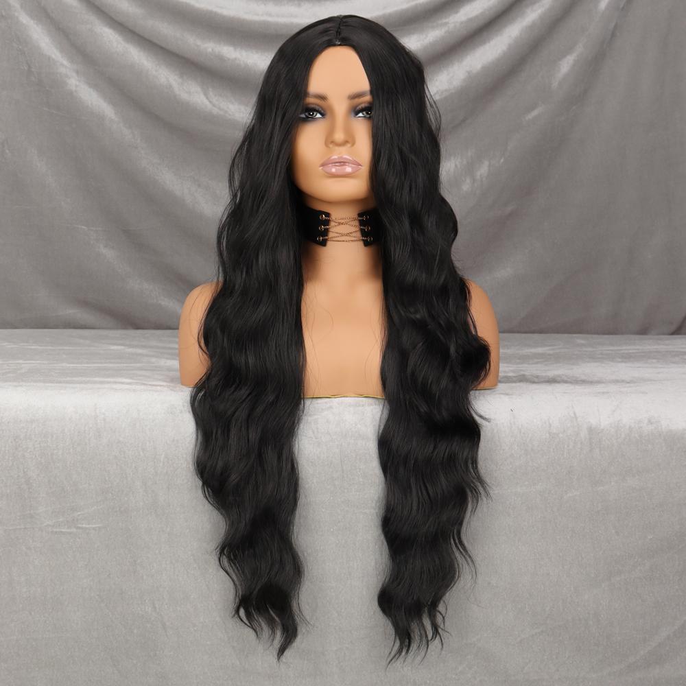 MERISIHAIR Long Wavy Black Wig Women Synthetic Heat-Resistant Fiber Natural Cosplay Party Lolita Long Wavy Wig