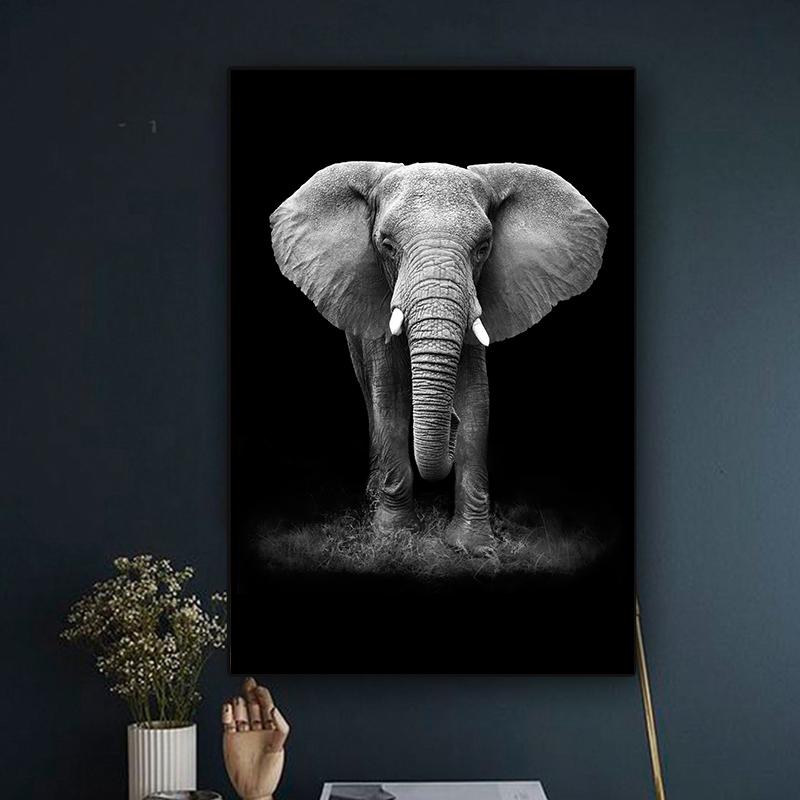 Black and White Animals Cavans Painting Nordic Elephant Posters and Prints Wall Art Picture for Living Room Home Decor Cuadros