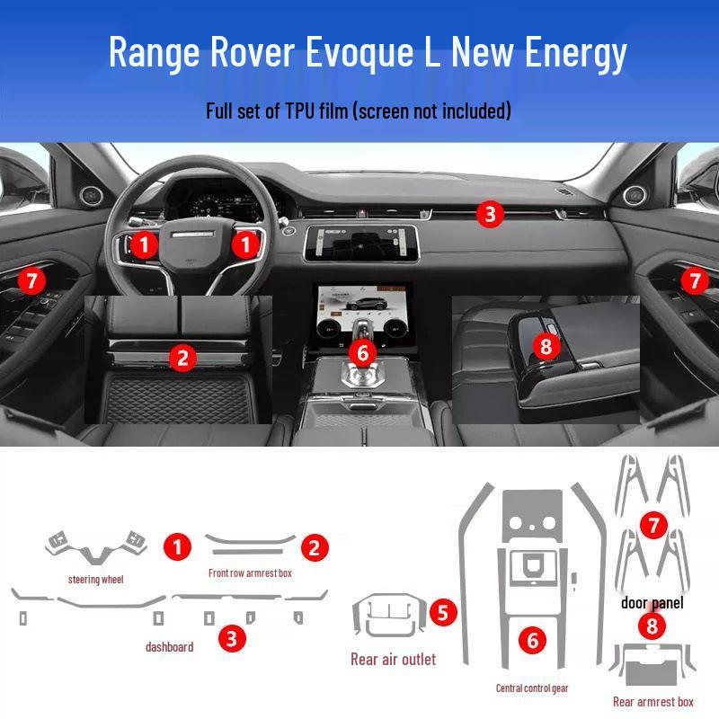 Защитная пленка для интерьера для Land Rover Range Rover Evoque 2021-2026: Наклейка на экран, рычаг переключения передач, навигацию и консоль