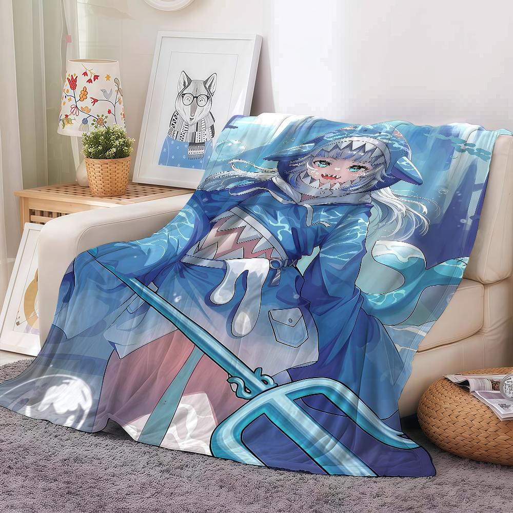 Virtual G-gawr Gura Anime Blanket Warm And Soft Suitable For Bedroom Living Room Sofa Bed Office Travel Camping