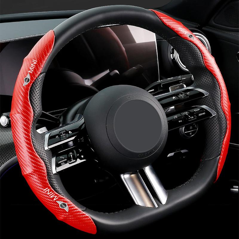 2pcs Carbon Fiber Non-Slip Steering Wheel Cover Car Accessories For BMW Mini Cooper F54 F55 F56 R56 R60 SONE Roadster Clubman Coupe