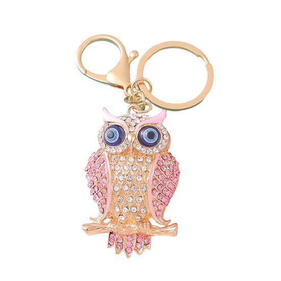 Keychain Pendant 3D Cartoon Owl Design Sparkling Rhinestones Inlaid Enamel Wings Key Chain with Lobster Clasp Key Ring Bags Accessories