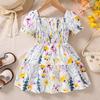 Children's Short Sleeve Floral Dress Summer Girls Sweet Princess Dress
