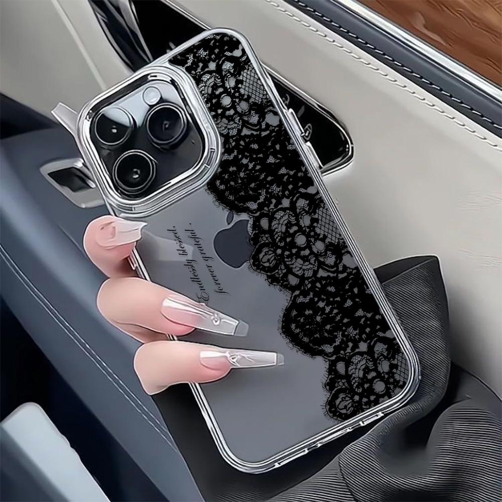 Чехол с кружевным узором для iPhone 16 Pro Max 17 15 14 Plus 13 12 11 Air 17E 16E, гладкая металлическая фоторамка, Funda Coque