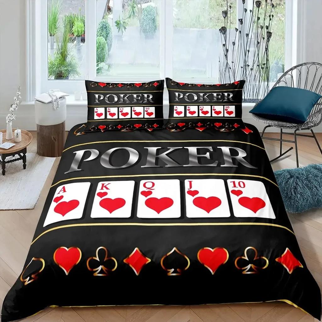 Король покера Квин Мягкое постельное белье Современный набор постельного белья с карточной тематикой Игровой теплый пододеяльник Игровой Атлетика Полиэстер Удобный пододеяльник