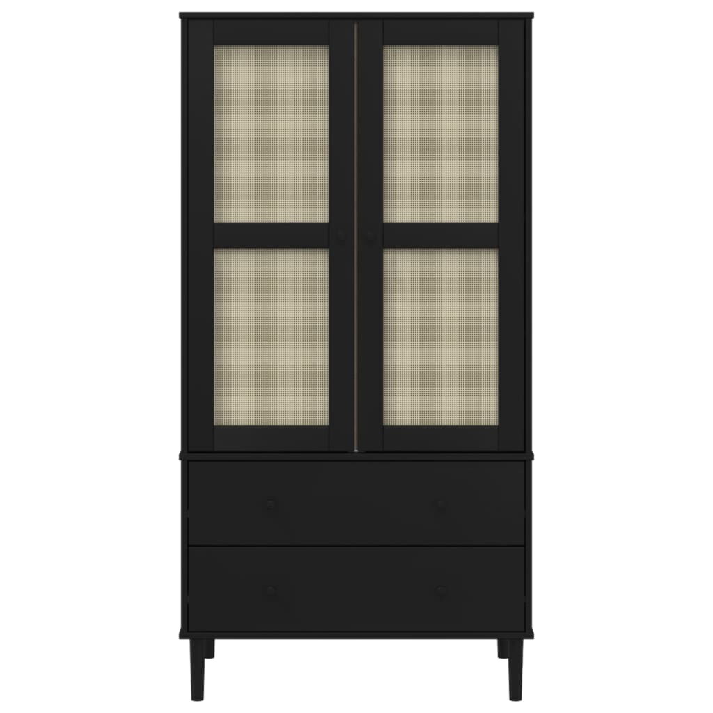 SENJA Wardrobe with Rattan Style Finish Black 90 x 55 x 175 cm