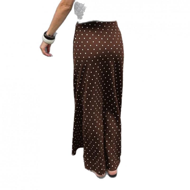Womens Polka Dot Midi Skirt High Waist Stretch Bodycon Fall Office Wear