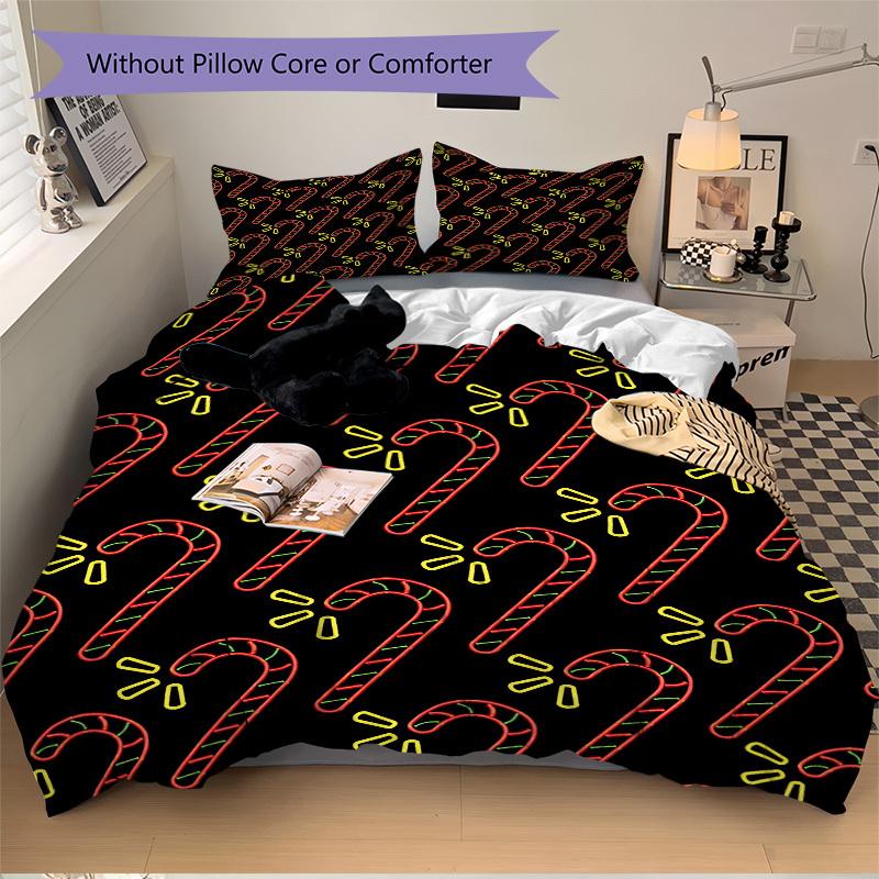 3Pcs Candy Cane Pattern Printed Bedding Set, Breathable And Soft,(Includes 1 Duvet Cover And 2 Pillowcases, Quilt Not Included) yy250815142