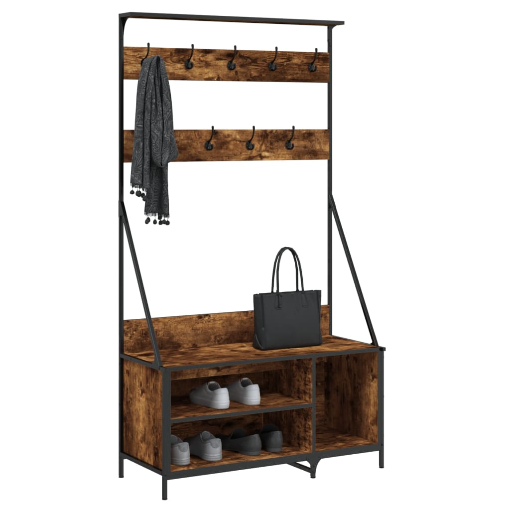 Clothes Rack with Shoe Shelf Smoked Oak Finish 100 x 41 x 184 cm