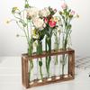 1Set Desktop Test Tube Vase Bonsai Terrarium Wood Frame Glass Vase Hydroponic Plants Container