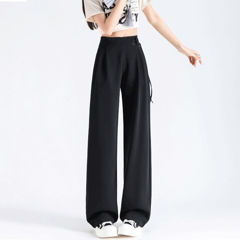 Осенние женские модные однотонные прямые эластичные брюки с высокой талией, свободные широкие брюки