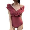 Korean hot spring swimsuit vacation one-piece swimsuit female Korean version sexy waist backless cross beautiful deep V-neck
