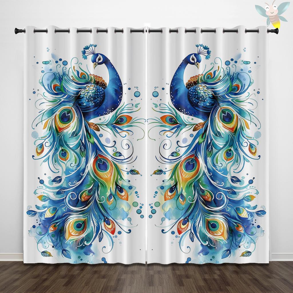 2 шторы с принтом в виде павлина, используются для украшения природного ландшафта, спальни, гостиной.