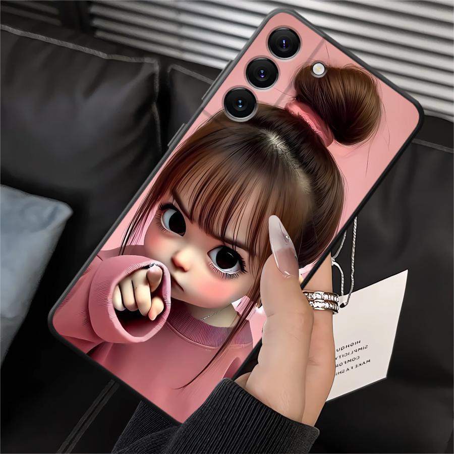 Чехол для Samsung Galaxy A20 A13 A06 A40 A16 A05 A10 A12 A30 A15 A17 A70 A50 A04 Черный Мягкий Чехол для Телефона Мультяшный Рисунок Девочки