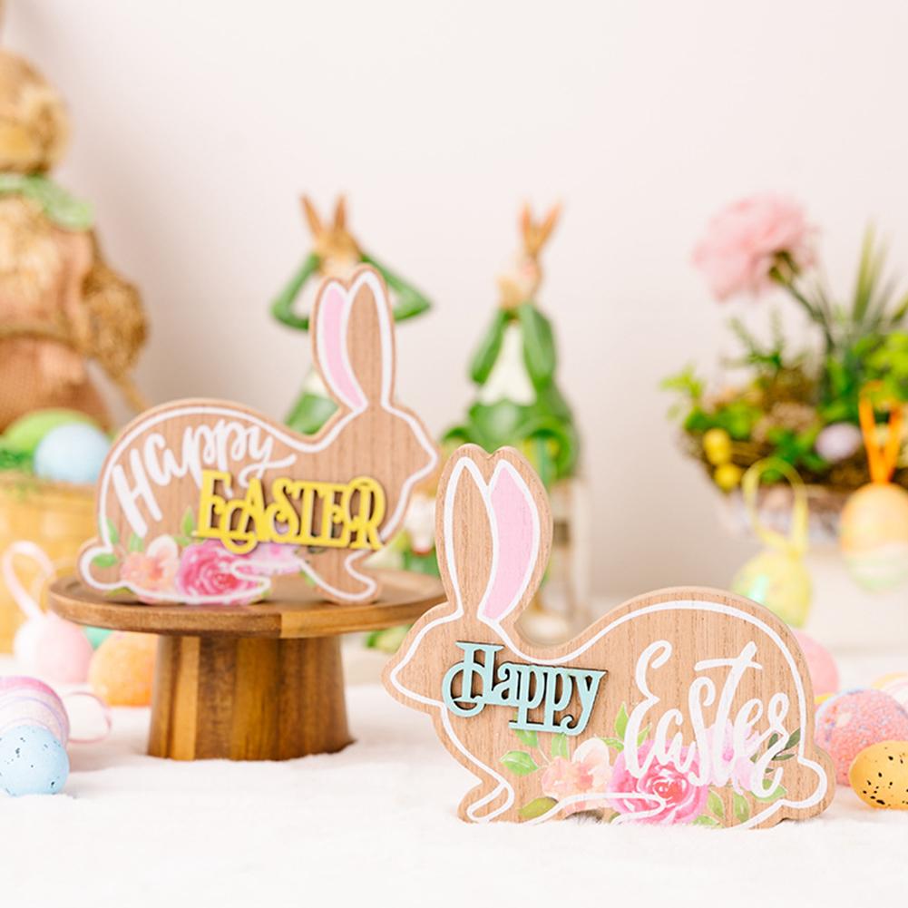 Cartoon Easter Wooden Ornaments Diy Craft Kids Toy Gift Happy Easter Home Table Decorations