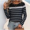Женские классические полосатые топы весна осень повседневная базовая круглая горловина с длинными рукавами тонкая футболка повседневный дорожный свитер