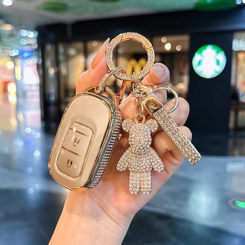 Чехол-оболочка для корпуса автомобильного ключа Honda Civic, Аксессуары для автомобиля, Милый брелок-медвежонок, Держатель для автомобильного ключа с бриллиантами