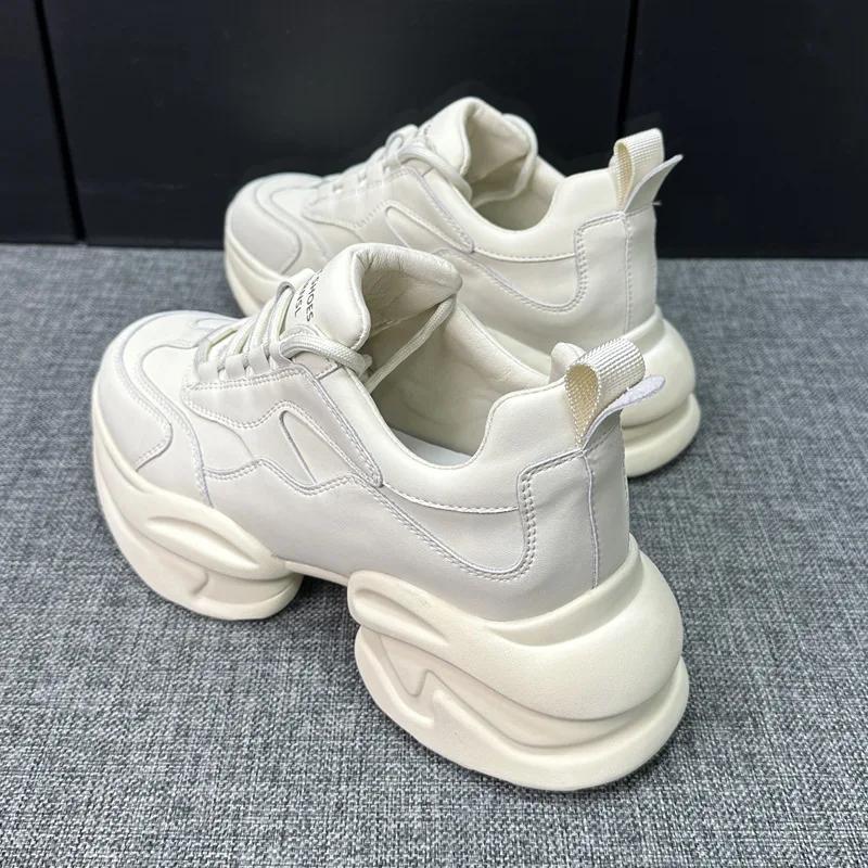 Кроссовки на платформе женские роскошные из натуральной кожи весна осень новые высокие толстые подошвы повседневные спортивные туфли дермис женские туфли