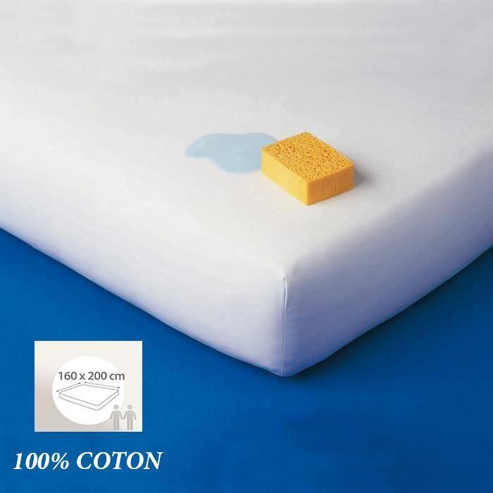Protège Matelas - 100% Coton - 160x200 cm - Imperméable - Anti-bactérien - Lavable 90°