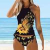 Женский купальник-бикини с бретелькой на шее, бабочкой и одуванчиком, купальник-танкини