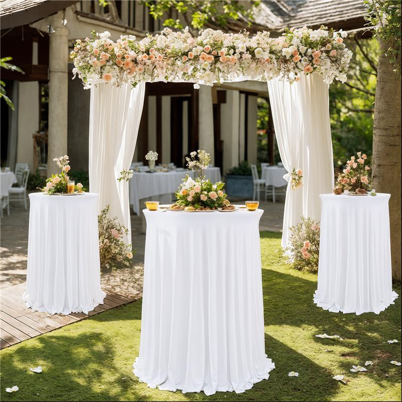 Cocktail Table Covers 32"x 43" Champagne Cocktail Table Tablecloth with Natural Wavy Round Skirt for Bar Wedding Party Banquet Decoration