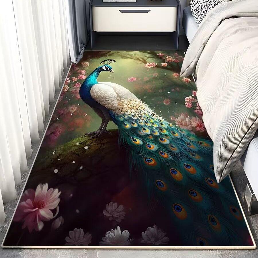 3D ковер с принтом павлина для гостиной, журнальный столик, напольный коврик для спальни, прикроватный коврик для коридора, противообрастающий декоративный напольный коврик