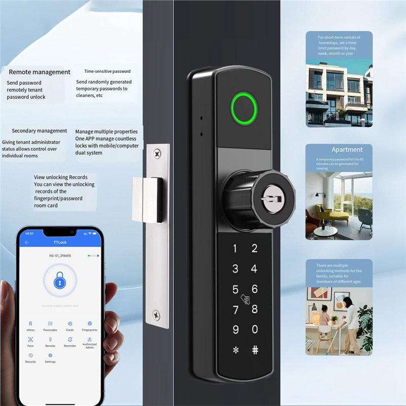A25F-Tuya Цифровой электронный умный дверной замок Wifi с биометрическим отпечатком пальца, смарт-картой, паролем, ключом