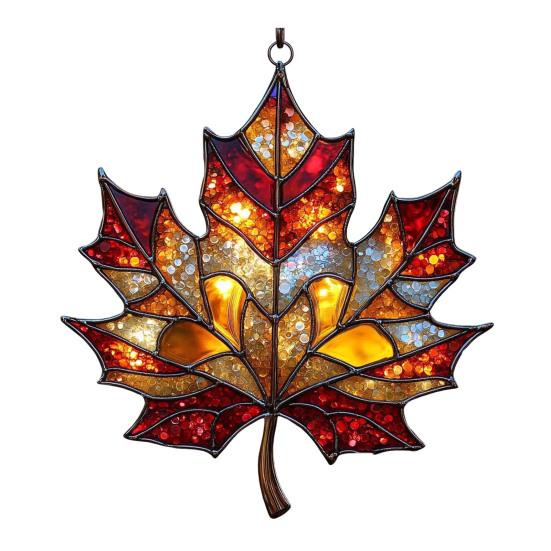 Maple Leaf Fall Ornament Window Hanging Autumn Leaf Suncatcher Stained Glass Wall Art for Thanksgiving Autumn Indoor Outdoor Home Decor