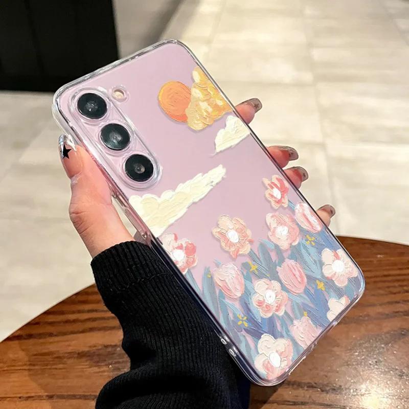 Прозрачные чехлы для телефона с рисунком цветов для Samsung Galaxy S24+ S23+ Plus Ultra Прозрачная крышка для Samsung S22+ Ultra Fundas Shell