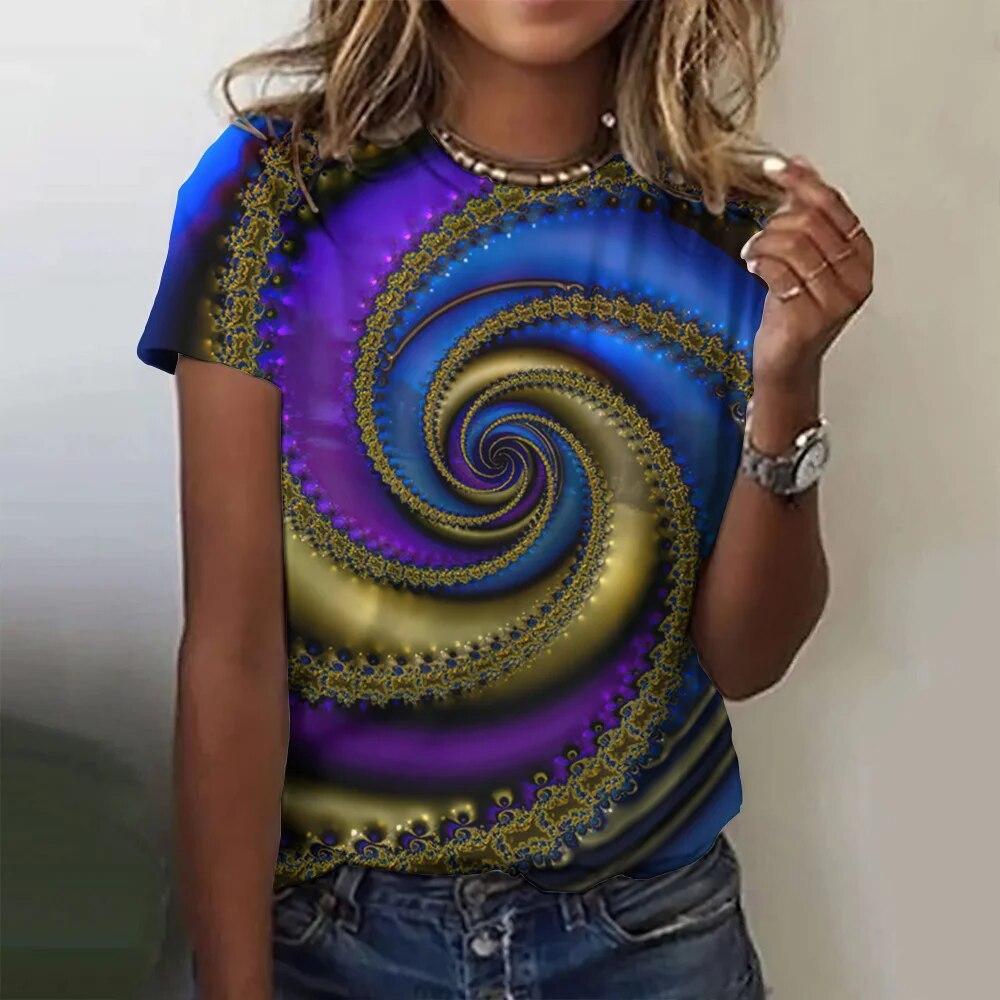 Летняя красочная женская футболка с 3d принтом цветов и круглым вырезом, блузка с короткими рукавами, модная футболка больших размеров для женщин, женская одежда Y2k