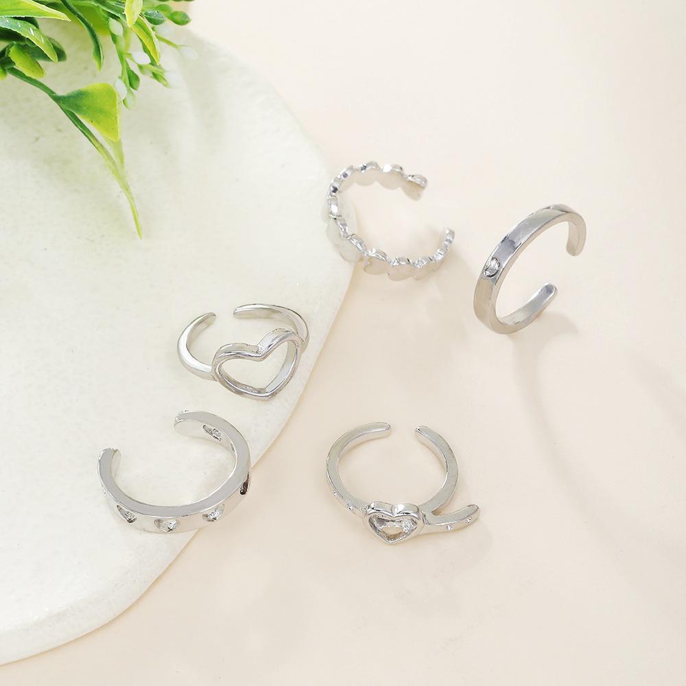 Korean version of simple open love ring 1-piece set hollow love ins cold wind niche design index finger ring