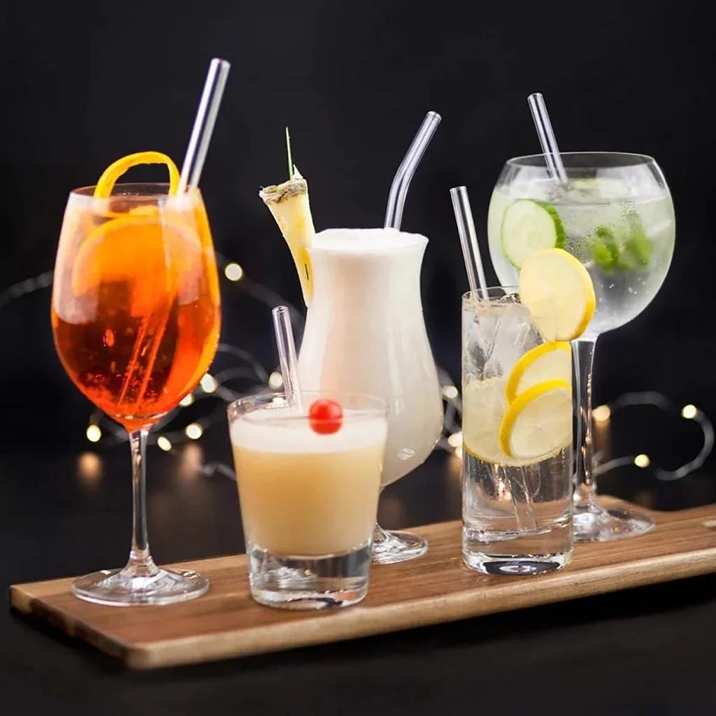 8Pcs Reusable Glass Straws Eco Friendly Reusable Drinking Straw for Smoothies Cocktails Bar Accessories Straws with Brushes