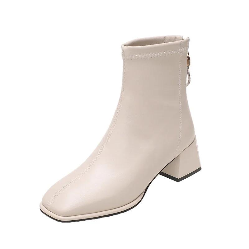 2024 Классические Ботильоны Зима Осень Женские Модные Ботинки На Толстом Каблуке С Квадратным Носком Повседневные Ботинки На Низком Каблуке Сексуальные Ретро Зимние Ботинки