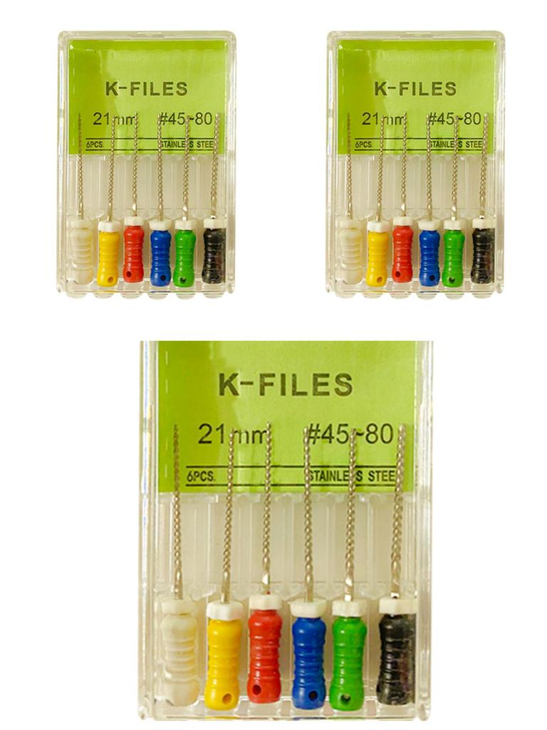3boxes,6Pcs/Box Dental K Files 21mm/25mm Hand Use Files Stainless Steel Root Canal Files Dentistry Endodontic Instruments