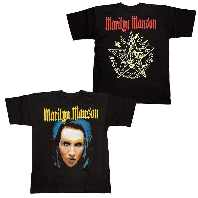 Marilyn Manson Индустриальный Металл "Ты Родился Снова Теперь Умри Снова" 1990-е Винтажная Графическая Оверсайз Уличная Футболка Топ для Рока и Индустриального Металла