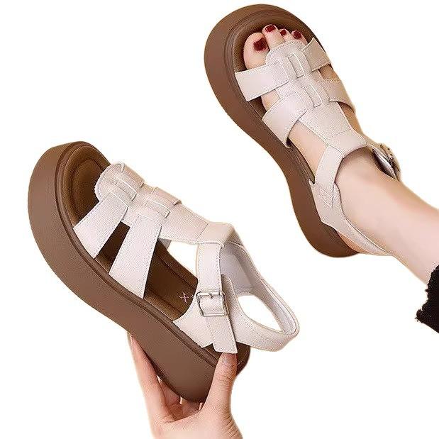 French Retro Woven Platform Roman Sandals 2025 Summer New Fashion Versatile Hollow Casual Breathable Women's Shoes