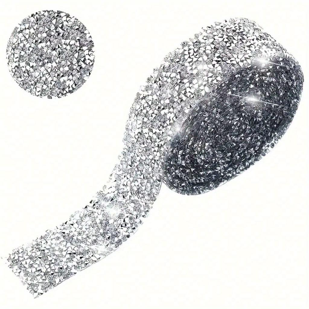 1pc Bling Crystal Rhinestone Ribbon, DIY Self-Adhesive Rhinestone Sticker Ribbon For Wedding Cakes Birthday Crafts Decorations