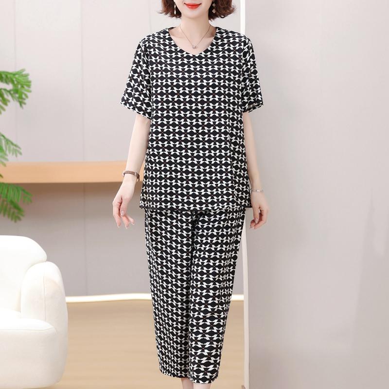 4XL-8XL Большие размеры Летние комплекты из двух предметов Женская винтажная одежда Элегантные комплекты брюк больших размеров Повседневные блузки