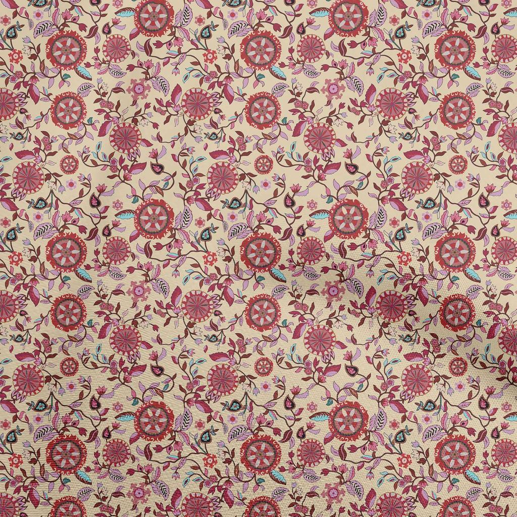 oneOone Cotton Flex Gray Fabric Asian Suzani  Dress Material Fabric Print Fabric By The Yard 40 Inch