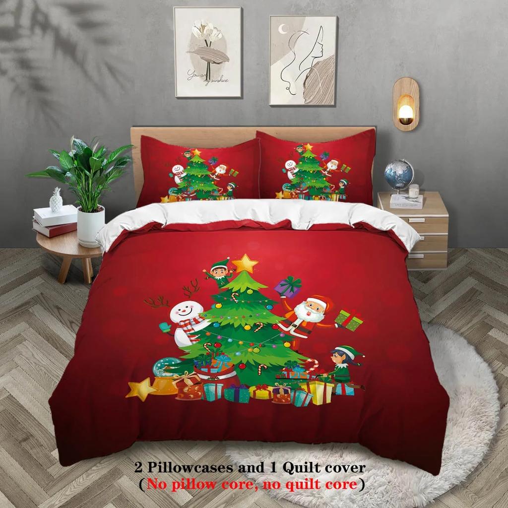 3-Piece Christmas-Themed Bedding Set Duvet Set Single Double Bed King Size Bed Set Adult Boys Bedroom Duvet Cover Pillow Case