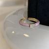 French Contemporary Style Adjustable Copper Ring With Cream Enamel Zirconia And