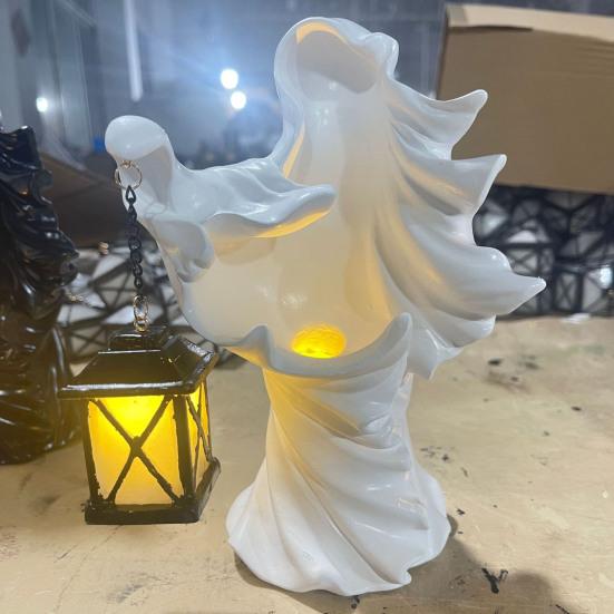 Страшный адский посланник, безликая скульптура призрака, уникальная статуя ведьмы из смолы с фонарем, украшение на Хэллоуин