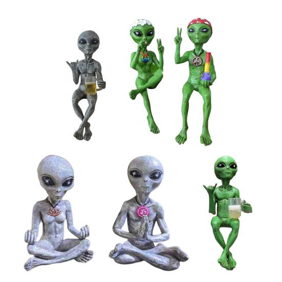 Украшение для сада с защитой от ультрафиолета, статуя инопланетянина, расписанная вручную, забавная грубая скульптура инопланетянина, украшение для дома и двора