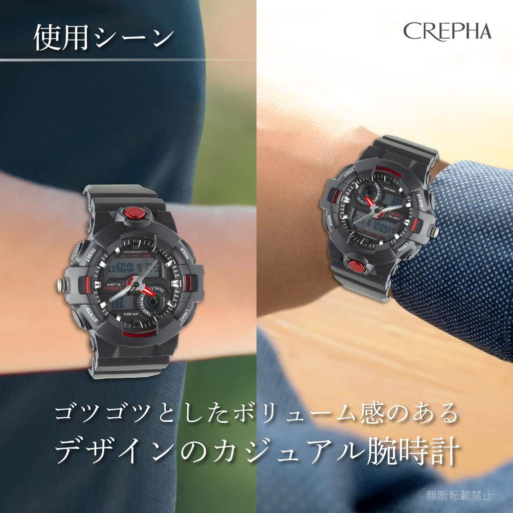 [Clefa] Цифровые мужские часы Ana с секундомером, водонепроницаемые, с уретановым ремешком, черные TS-AD252-RD