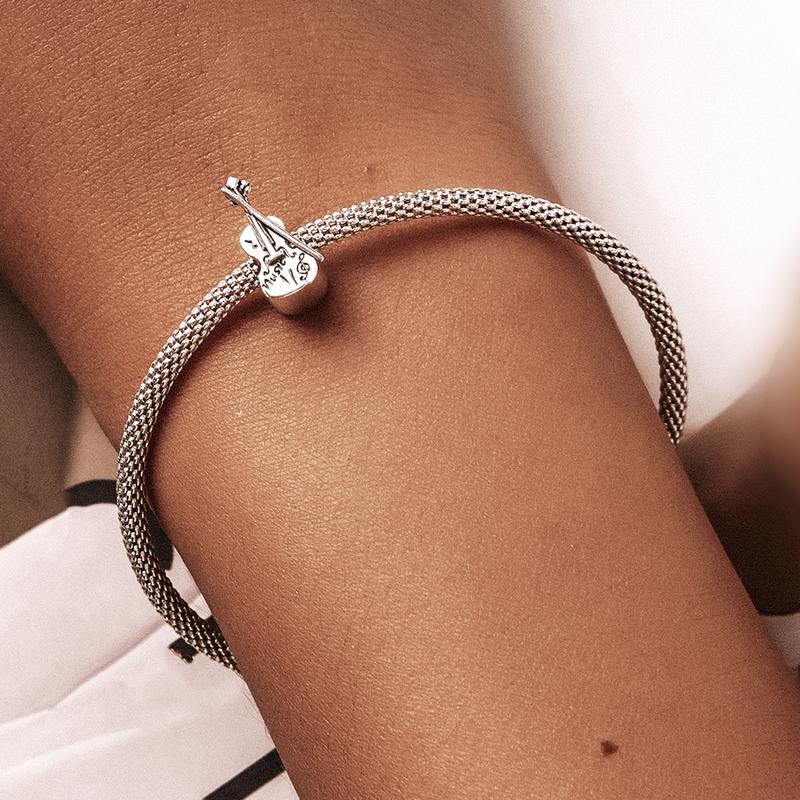 WOSTU 925 Sterling Silver Vintage Violin Charm Bead Pendant Fit Original 3mm Bracelet Women Jewelry