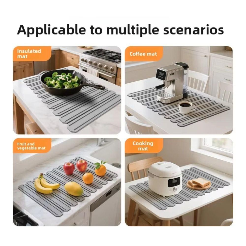 Collapsible Kitchen Drying Mat Quick-drying Countertop Drain Tray Utensil Storage